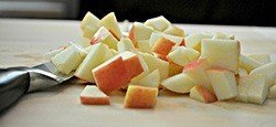 slices of apple chopped up for dog