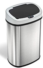 iTouchless 13 gallon Sensorcan Touchless Trash Can with Odor-Absorbing Filter, Stainless Steel, Oval Shape, 49 Liter Kitchen Bin with Sensor-Activated Lid