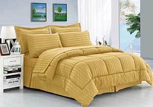 Elegant Comfort 37RW-FQ-8PC Stripe Comforter-Gold Wrinkle Resistant - Silky Soft Dobby Stripe Bed-in-a-Bag 8-Piece Comforter Set --Hypoallergenic