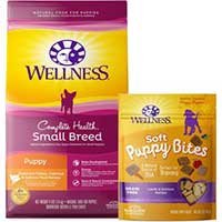 Bundle Wellness Small Breed Complete Health Puppy Turkey, Oatmeal & Salmon Meal Recipe Dry Dog Food, 4-lb bag + Wellness Complete Health Just for Puppy Canned Dog Food