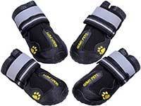 QUMY Dog Boots Waterproof Shoes for Large Dogs with Reflective Velcro Rugged Anti-Slip Sole Black
