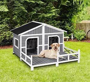 PawHut Wooden Large Dog House, Perfect for The Porch or Deck and Includes Bottom Slide-Out Tray